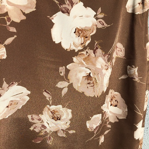 Vintage 90s Autumn Rose Gold Sheen Skirt 🍂 Brown Floral Midi Fairy Romantic - Picture 3 of 5